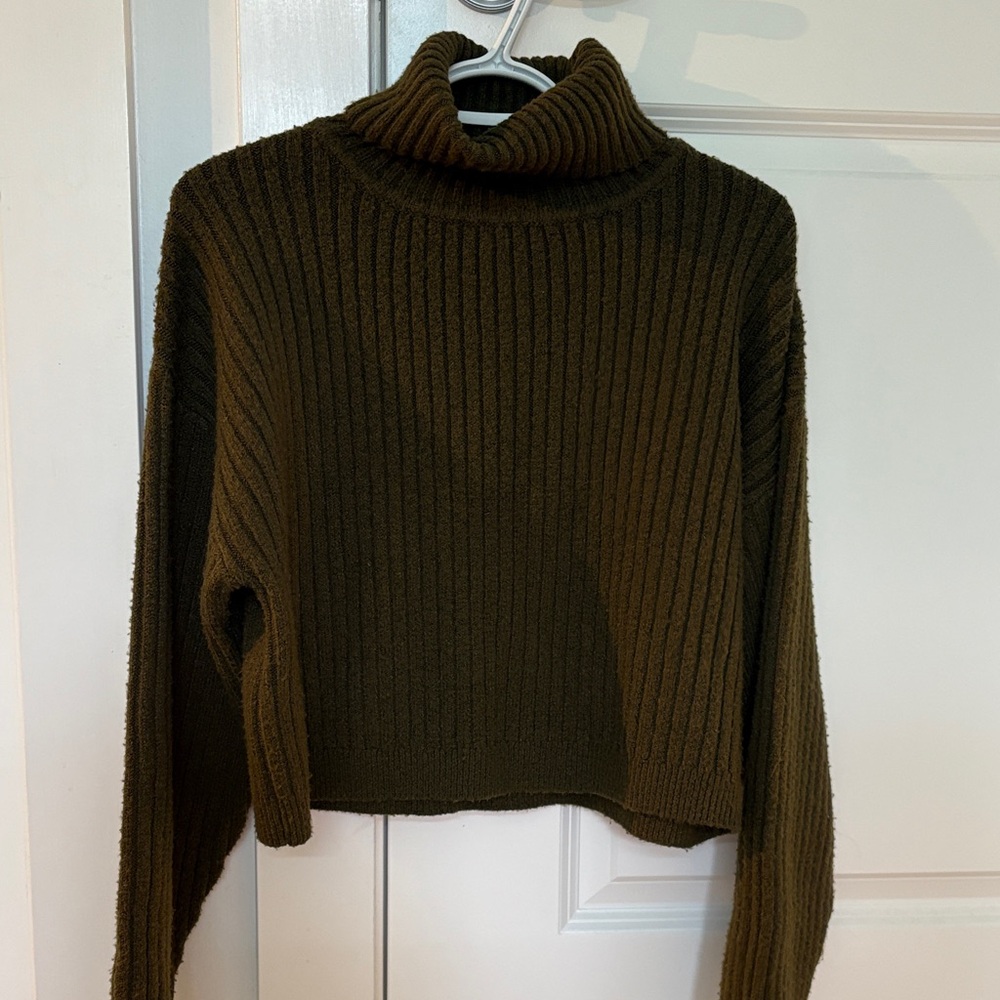 OAK + FORT Dark Green Ribbed Turtleneck Sweater